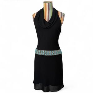 Y2K Mary Bays A Victorian Royal Company Belted Halter Cowl Neck Dress